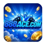 888ACE.COM Game APK Logo – Blue Casino Gaming Logo with Crown and Golden Coins